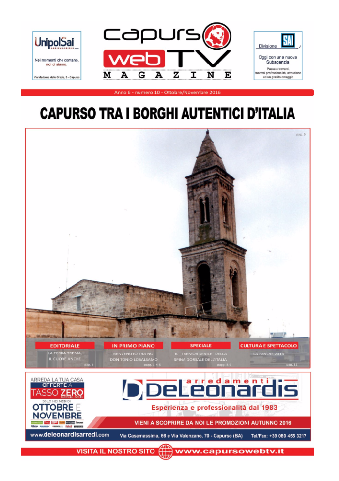 Capurso Web Tv Magazine – Anno 6 numero 10 – Ottobre 2016