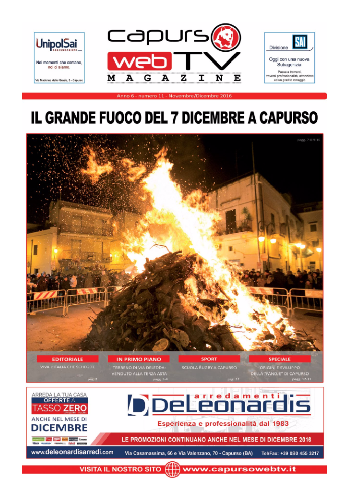 Capurso Web Tv Magazine – Anno 6 numero 11 – Novembre 2016