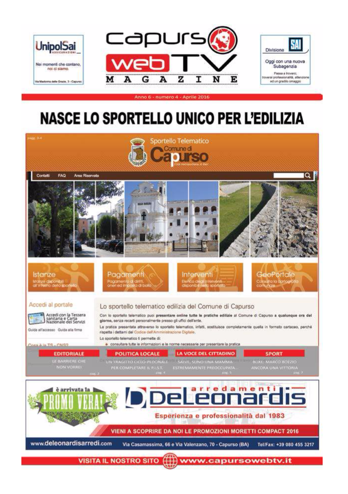 Capurso Web Tv Magazine – Anno 6 numero 4 – Aprile 2016