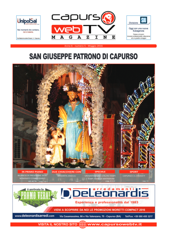 Capurso Web Tv Magazine – Anno 6 numero 5 – Maggio 2016