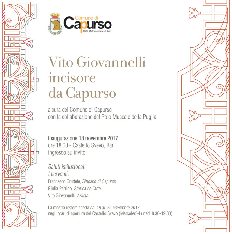 Al Castello Svevo di Bari, Capurso presenta il maestro Vito Giovannelli