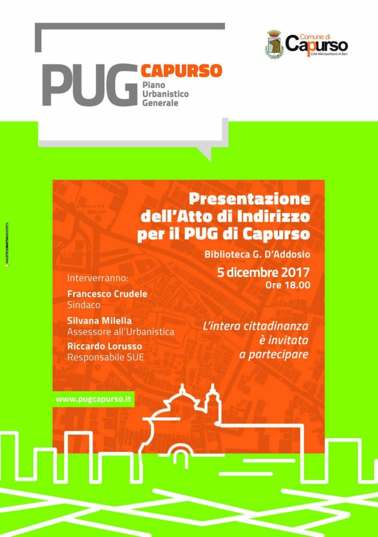 Presentazione dell’Atto di indirizzo del PUG di Capurso. Oggi in biblioteca.