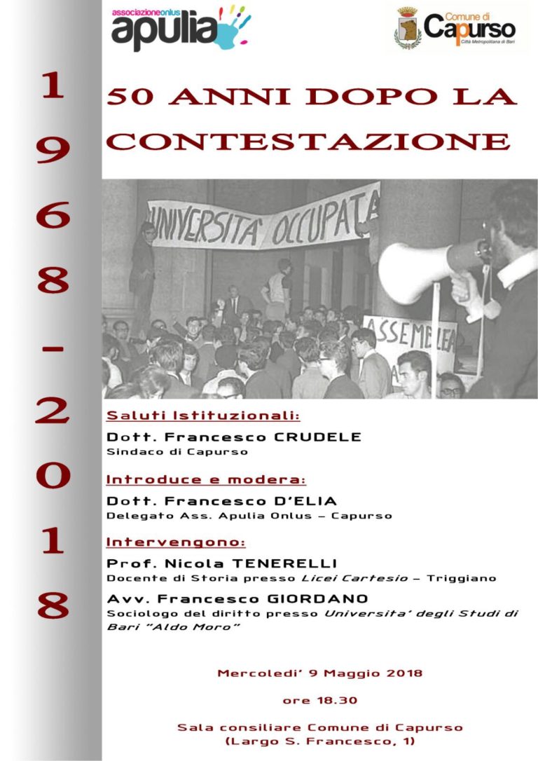 1968 – 2018 : 50 anni dopo la contestazione. Oggi a Capurso un convegno