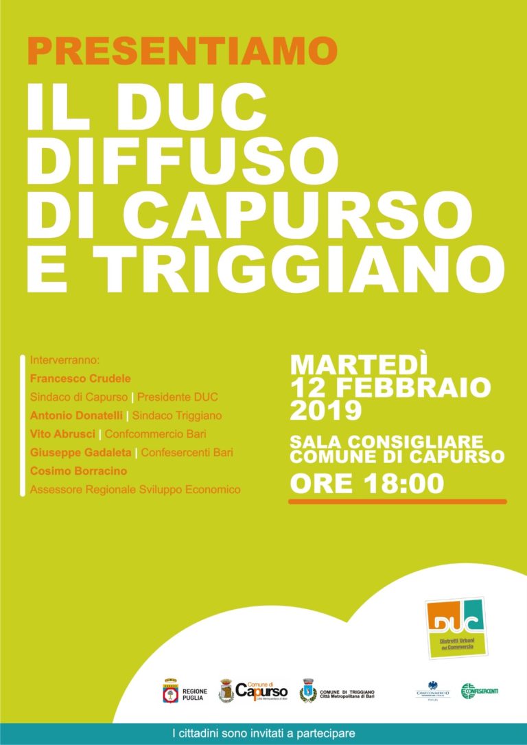 DUC diffuso di Capurso e Triggiano. Oggi la presentazione alle 18