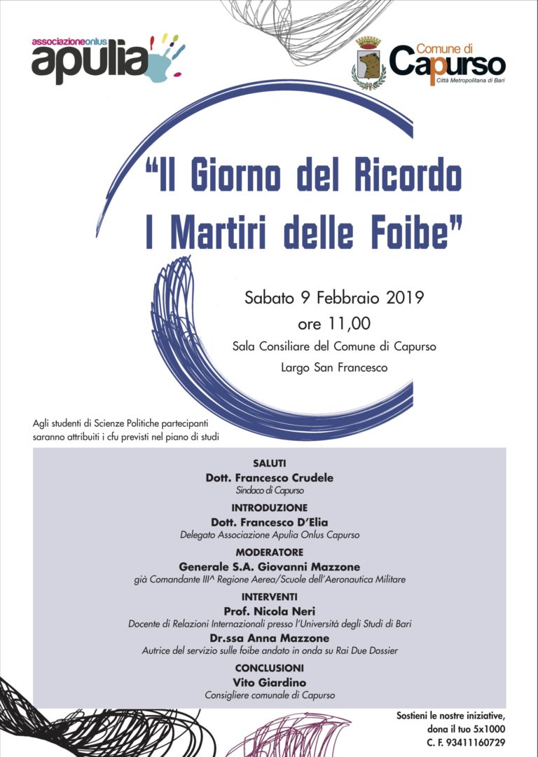 Cartellone Culture d’Inverno 2019: “Il Giorno del Ricordo – I Martiri delle Foibe”