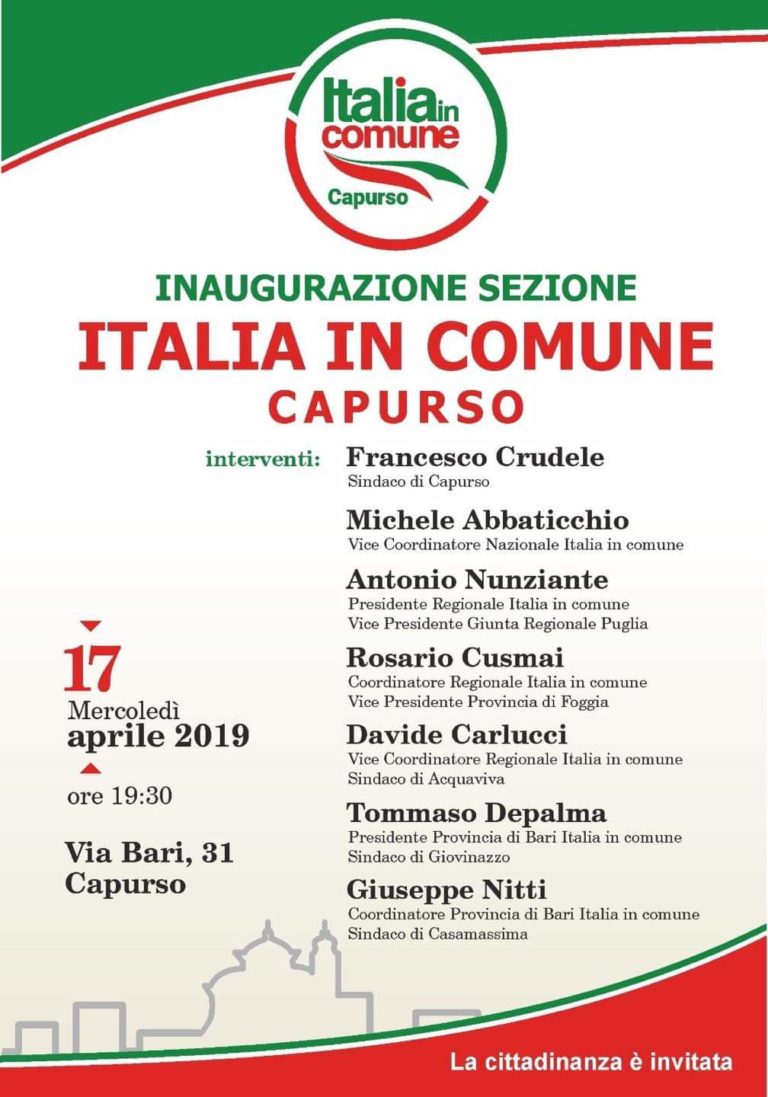 “Italia in Comune”: domani l’inaugurazione della sezione capursese