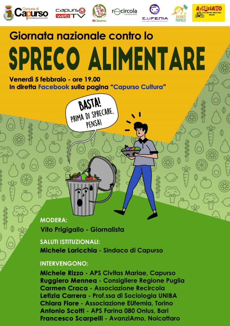 Giornata Nazionale contro lo Spreco Alimentare in diretta web