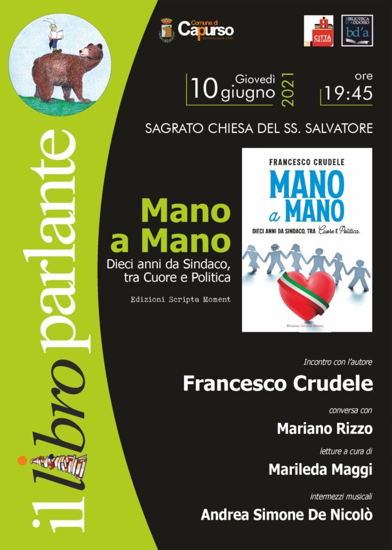 Francesco Crudele presenta il suo primo libro “Mano a Mano”.