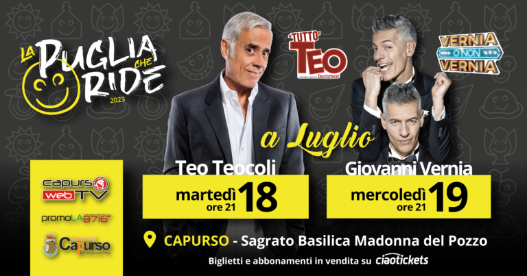 Capurso palcoscenico per “La Puglia che ride” con Teo Teocoli e Giovanni Vernia il 18 e 19 luglio 2023